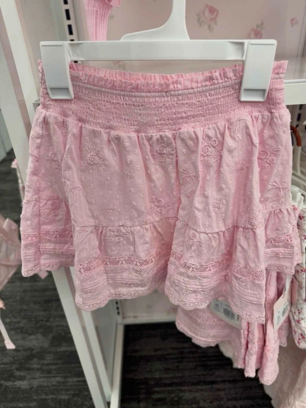 LoveShackFancy x Target Clara Alouette Rose Embroidery Tiered Light Pink Skirt